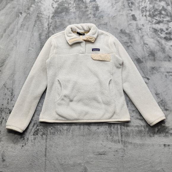 Patagonia Jacket Womens M Cream Raw Linen Re-Tool Snap-T Fleece Pullover Hiking - Picture 1 of 11